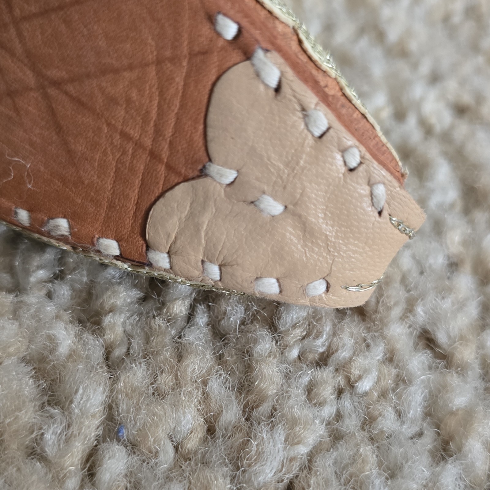 Handmade Leather Embroidered Jutti Shoes Boys Beige Brown Gold Size 7