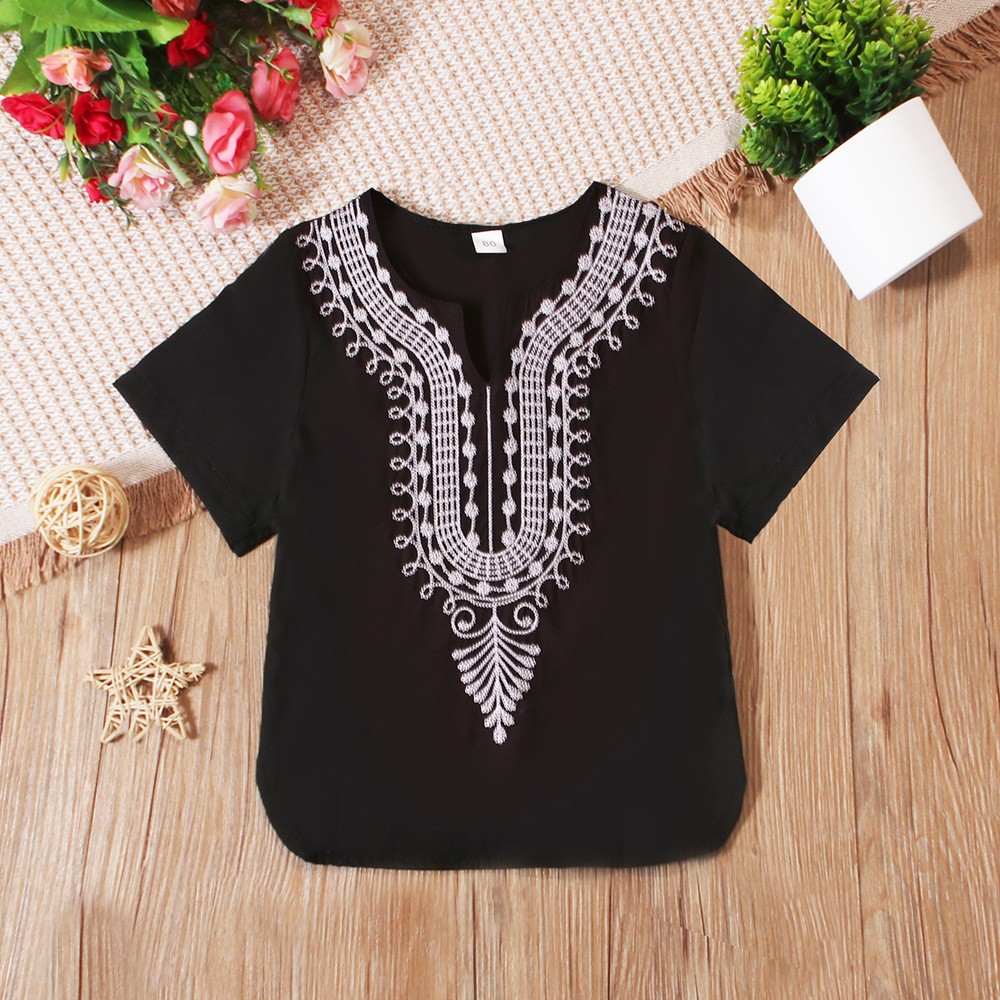 Summer Kids Boys Short Sleeve Blouse Top Casual Ethnic Shirt Islamic Clothing