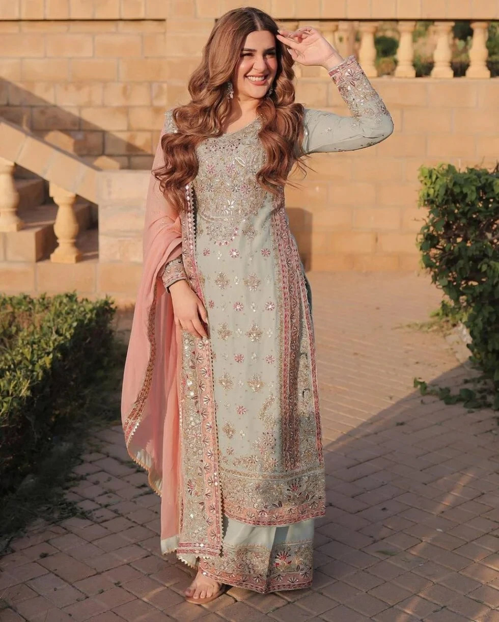 Pakistani Sea Green & Pink Embroidered Suit set Ready to wear for Festivals