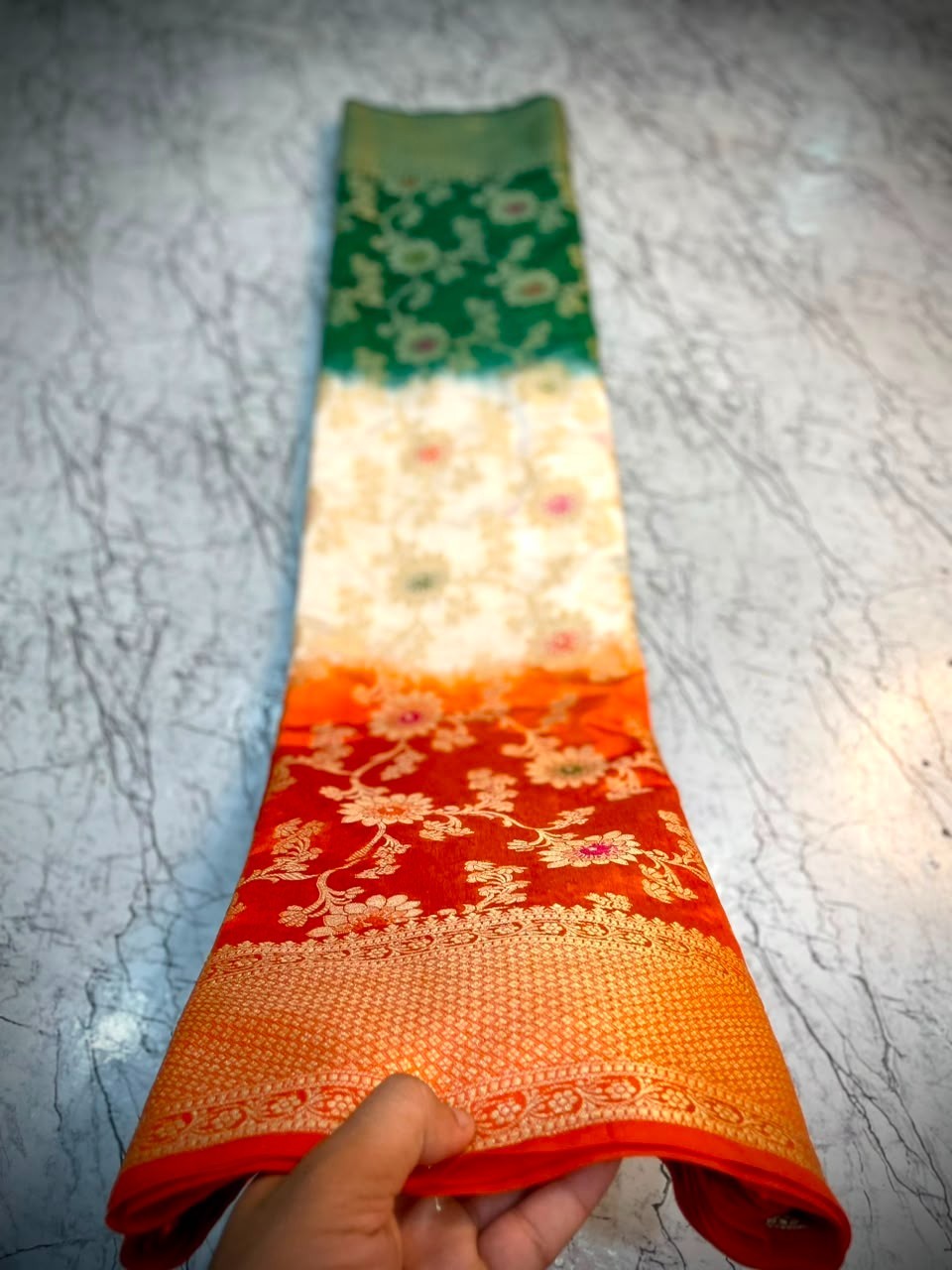 Banarasi Chinia Silk Saree Tricolor Tiranga Zari Weaving Party Wear Sarees