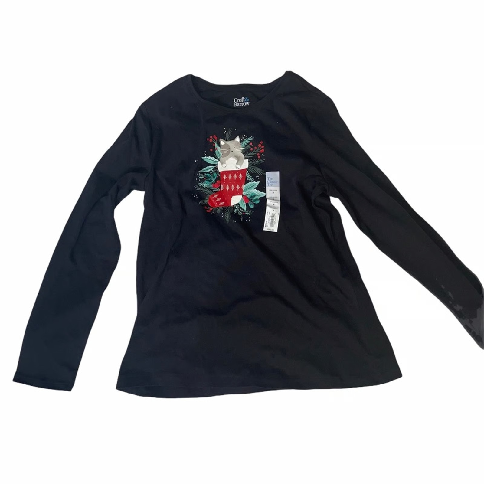 Women’s Croft & Barrow Holiday Long Sleeve NEW SZ M black long sleeve Christmas