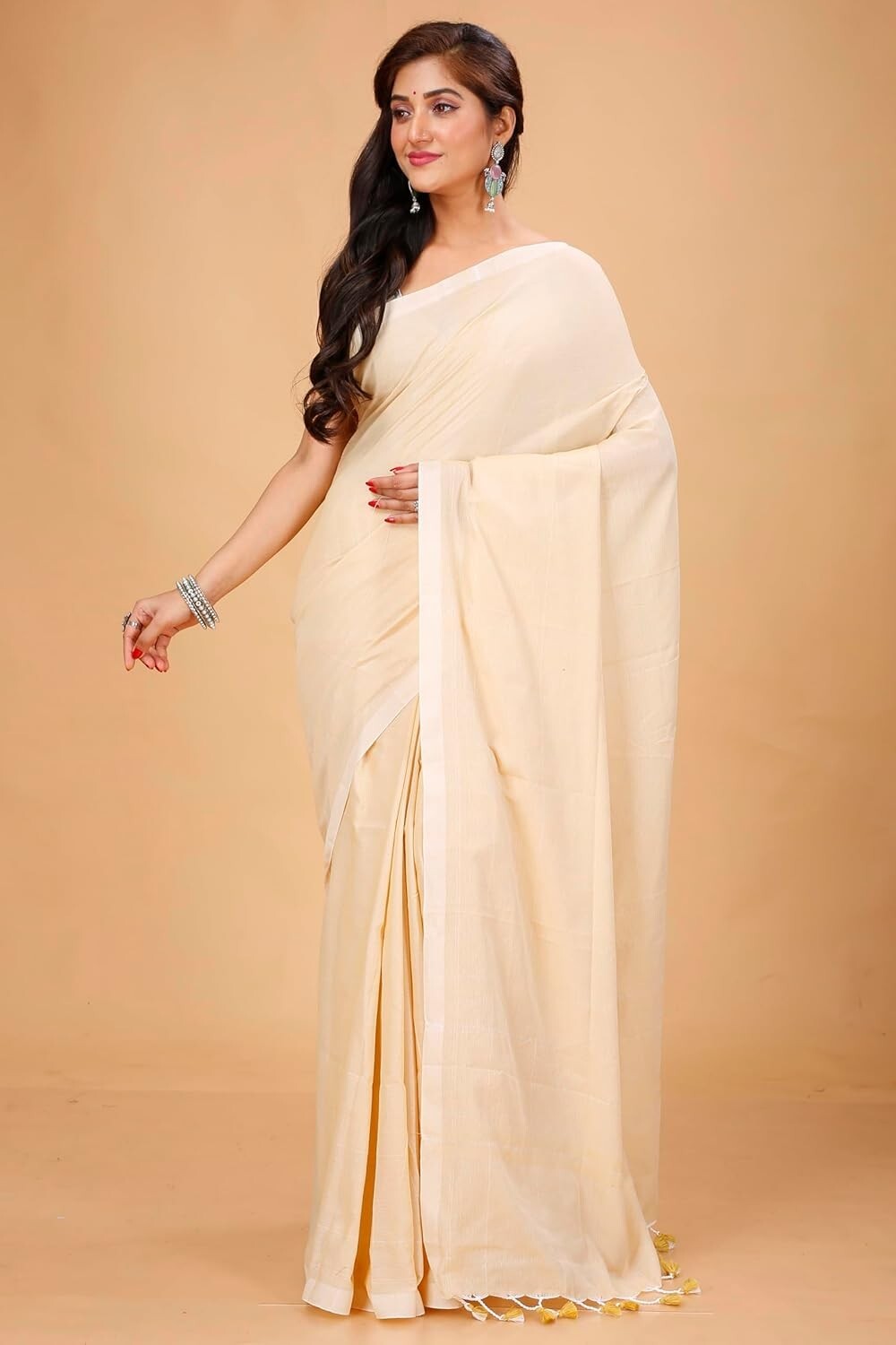 Women’s Traditional Bengal Handloom Pure Cotton Plain Saree