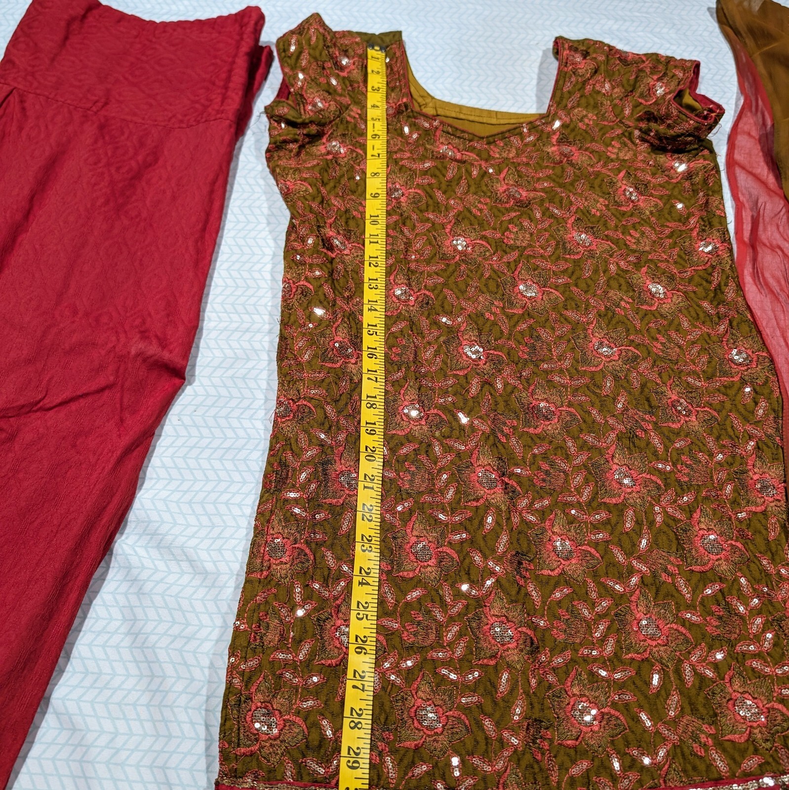 Pakistani Indian Shalwar Kameez Olive Green Maroon