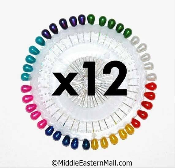 Lot of 12 wheels Large Straight Hijab Pins Muslim scarf Shayla Pins Assorted