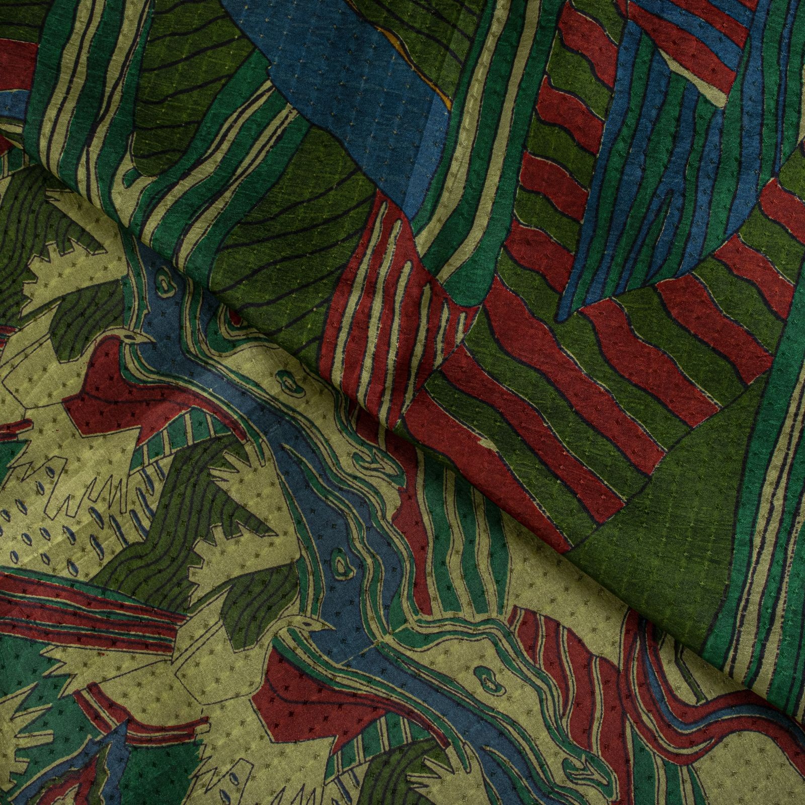 Sanskriti Vintage Saree Green Soft Pure Silk Abstract Printed Sari 6+Yd Fabric
