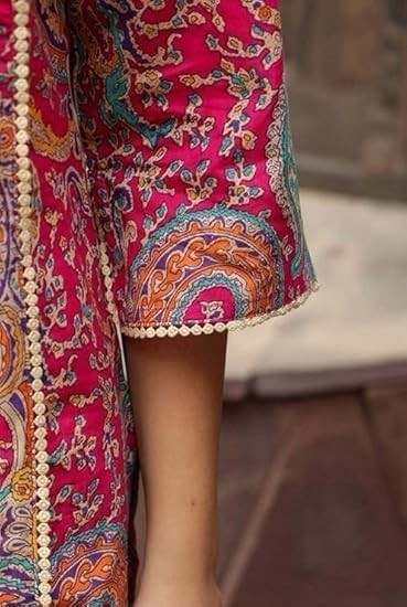 Women’s Rayon Ethnic Pink Paisley Printed Straight Kurti with 3/4 Sleeves – Styl