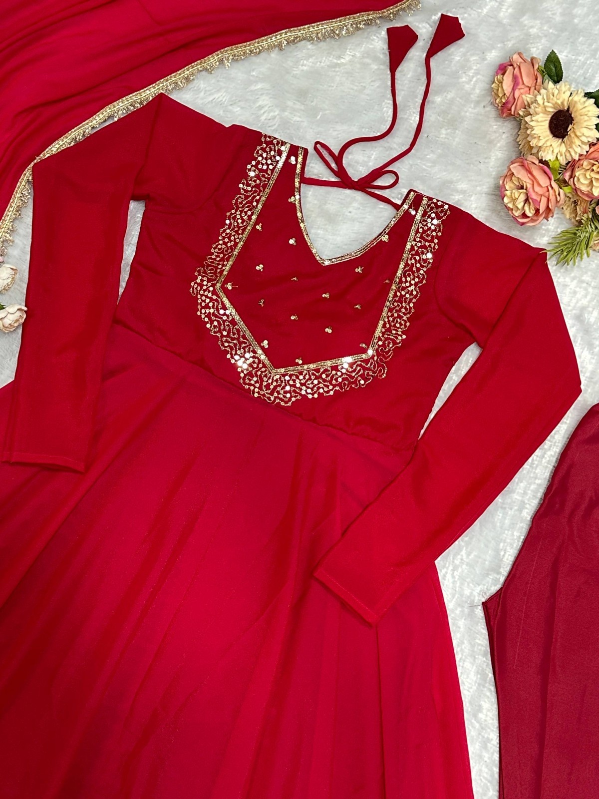Latest New Heavy Georgette Red Gown Bottom With Dupatta For Women & Girls