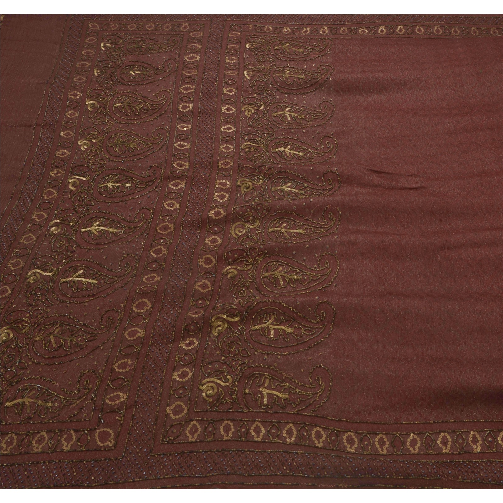 Sanskriti Vintage Dark Red Indian Sarees Art Silk Hand Beaded Craft Fabric Sari