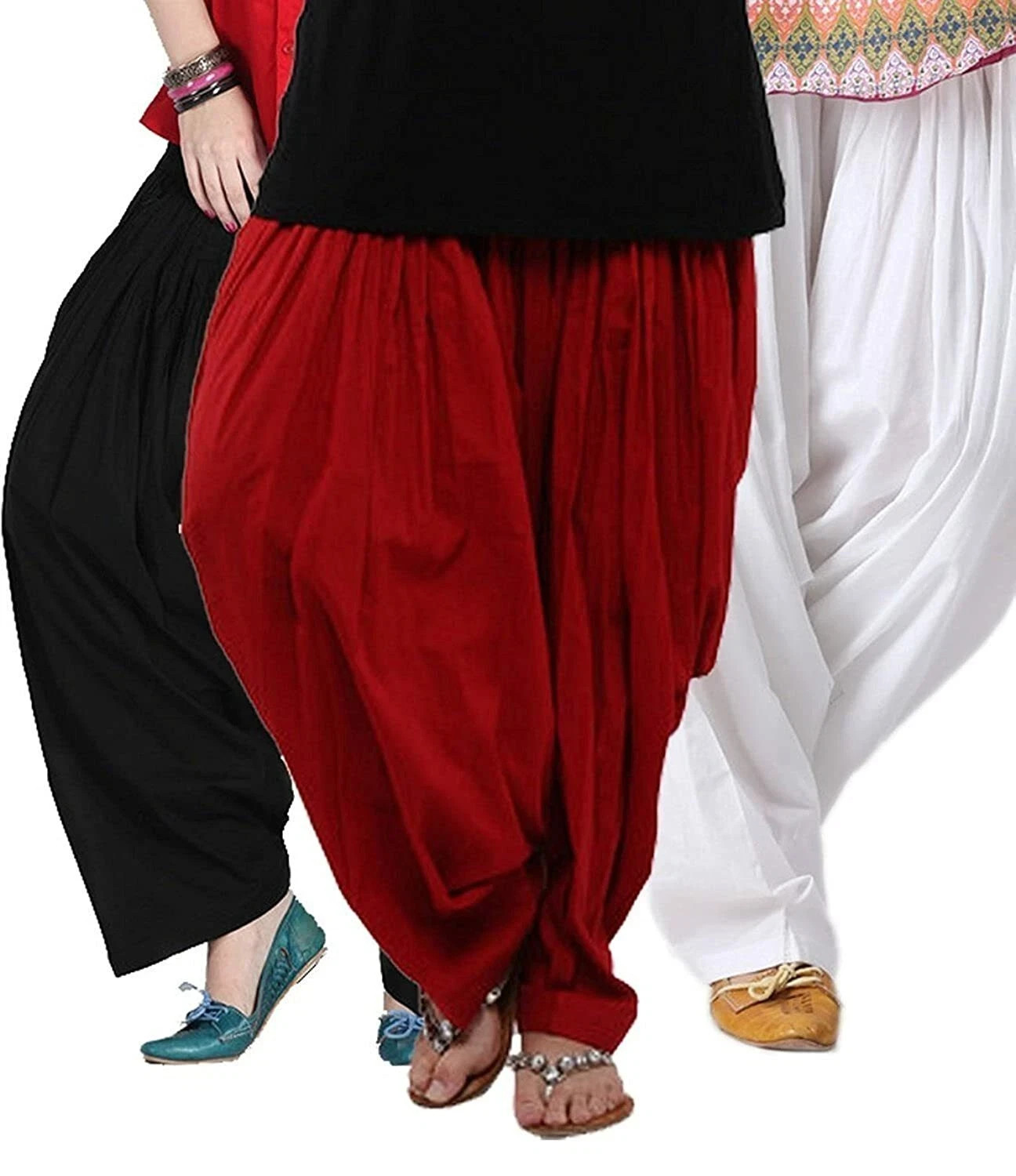 Women Pure Cotton Traditional Multicolor Patiala Salwar Free Size Pack 3 Pcs