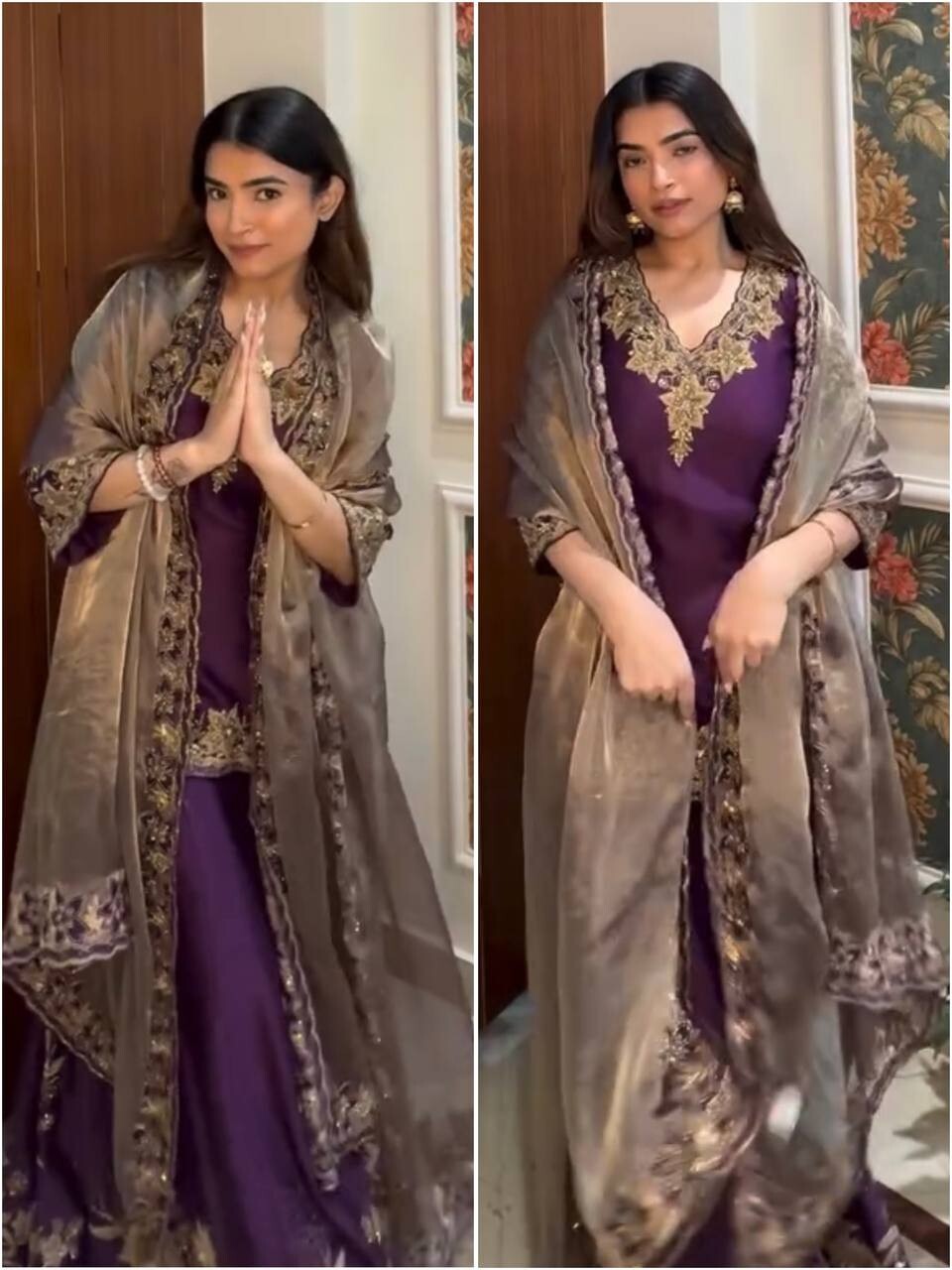Pure Chinon Silk Embroidered Palazzo Suit with Jimmy Choo Dupatta – Fully Stitch