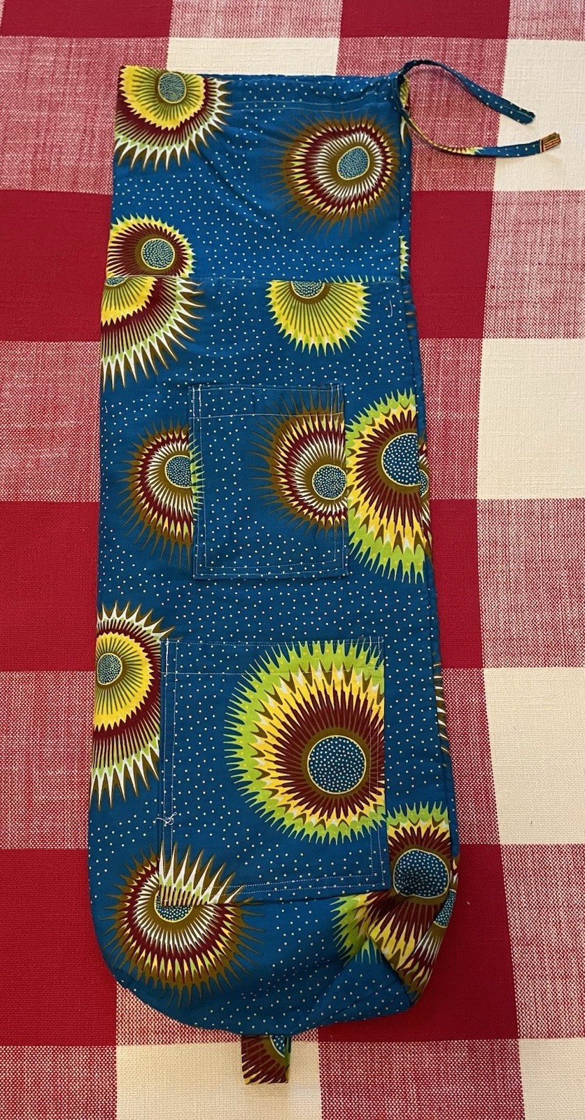 African Wax Print Drawstring Gym Duffel Bag Lined 100% Cotton Pockets 11.5”x33.5