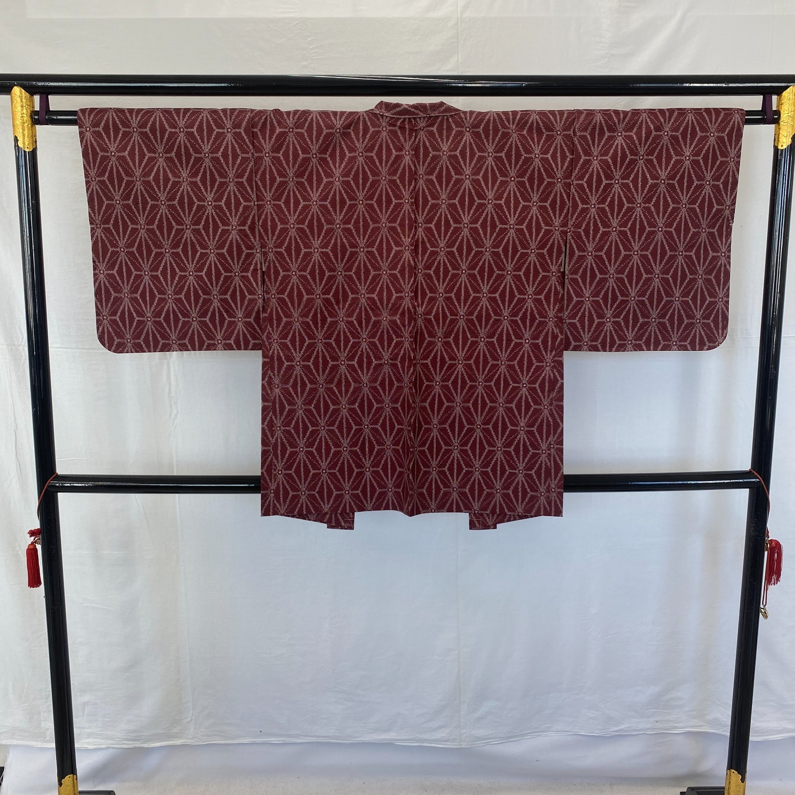 Japanese Vintage Kimono Haori Jacket Silk Red Oshima Traditional Authentic 33 in