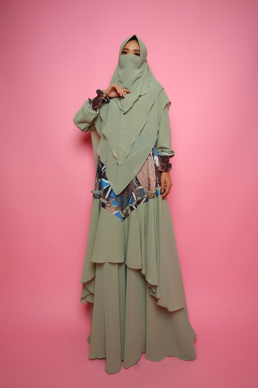 army green muslim dress for women, niqab dress, women Prayer dress, Khimar dress