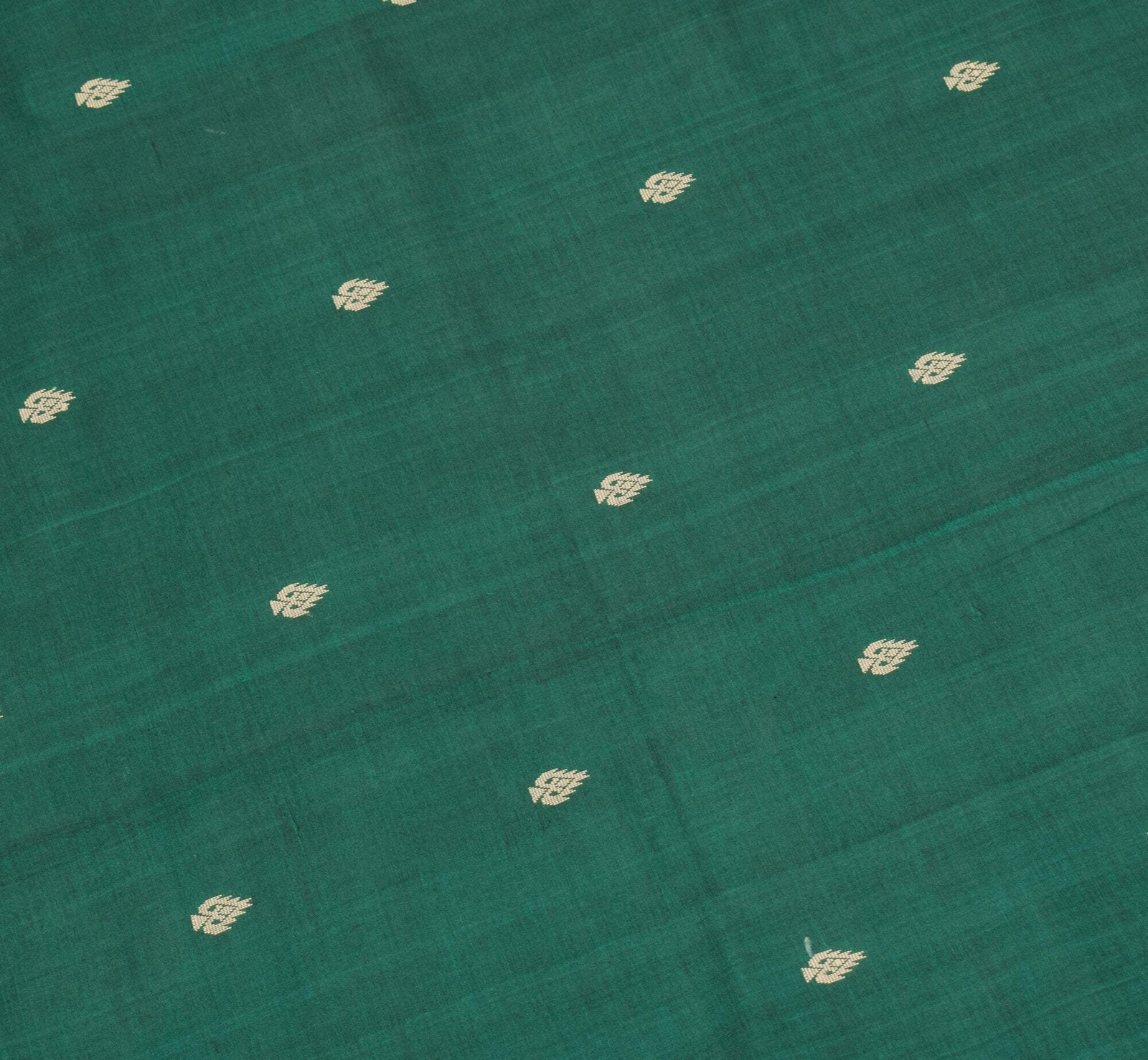 Sushila Vintage Dark Green Saree Pure Cotton Peacock Woven Sari Craft Fabric