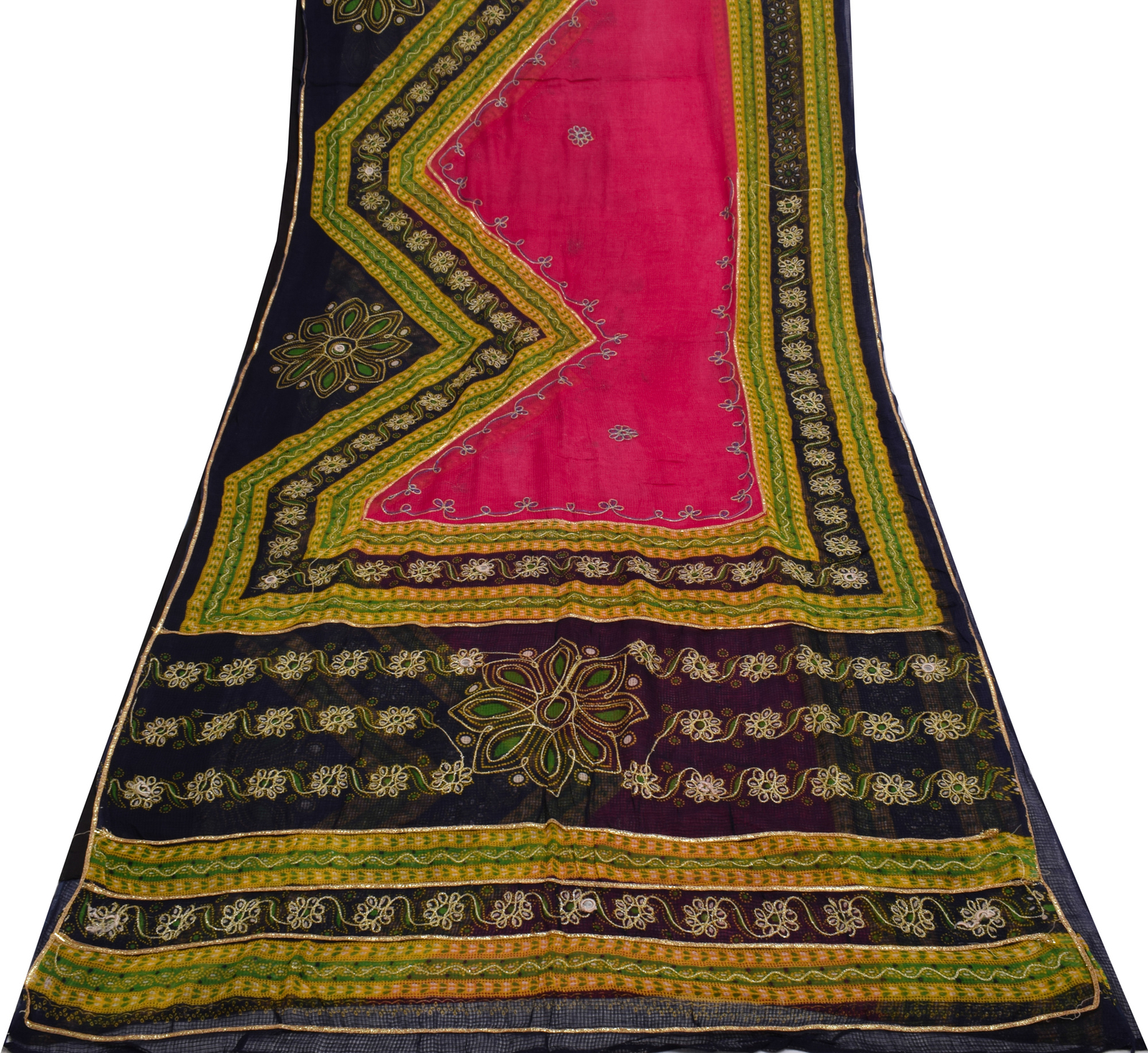 Sushila Vintage Indian Saree 100% Pure Cotton Embroidered Sari Craft Fabric