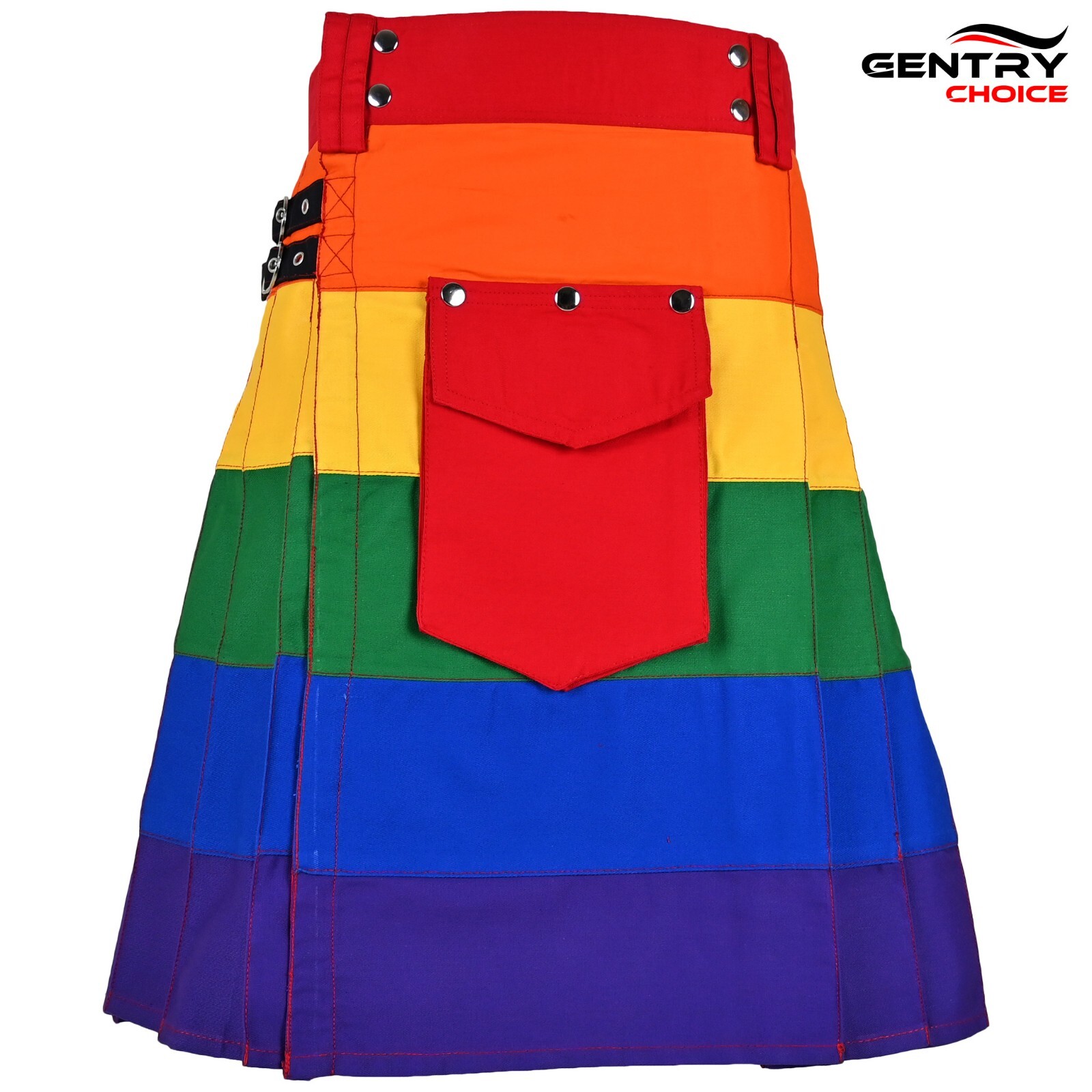 Hybrid Utility Kilt Rainbow with Removable Cargo Pocket Unisex Scottish Kilt