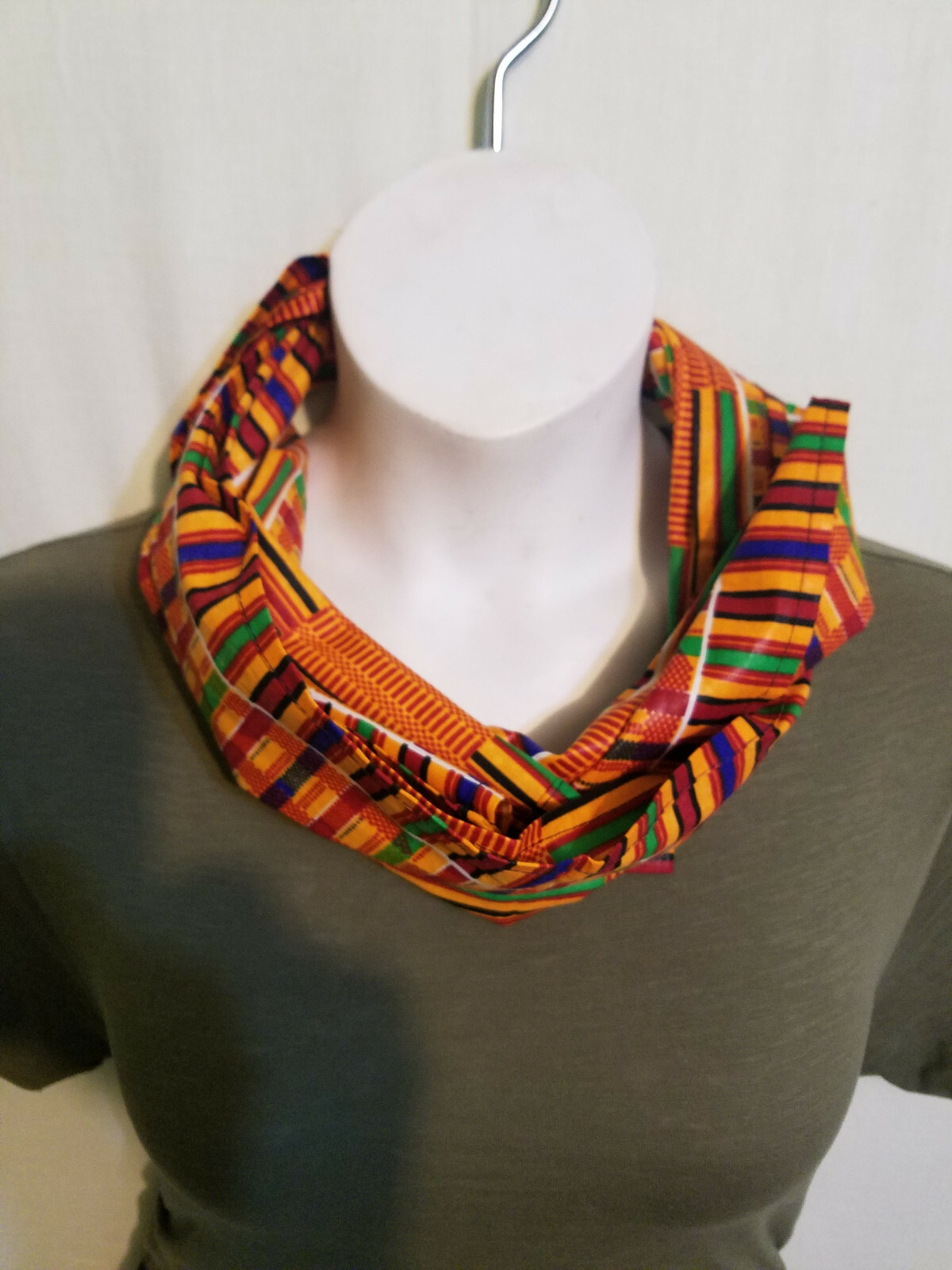 African Kente Cloth Neck Head Scarf Sash Tie Wrap Dashiki Shemagh Size 11″X58″