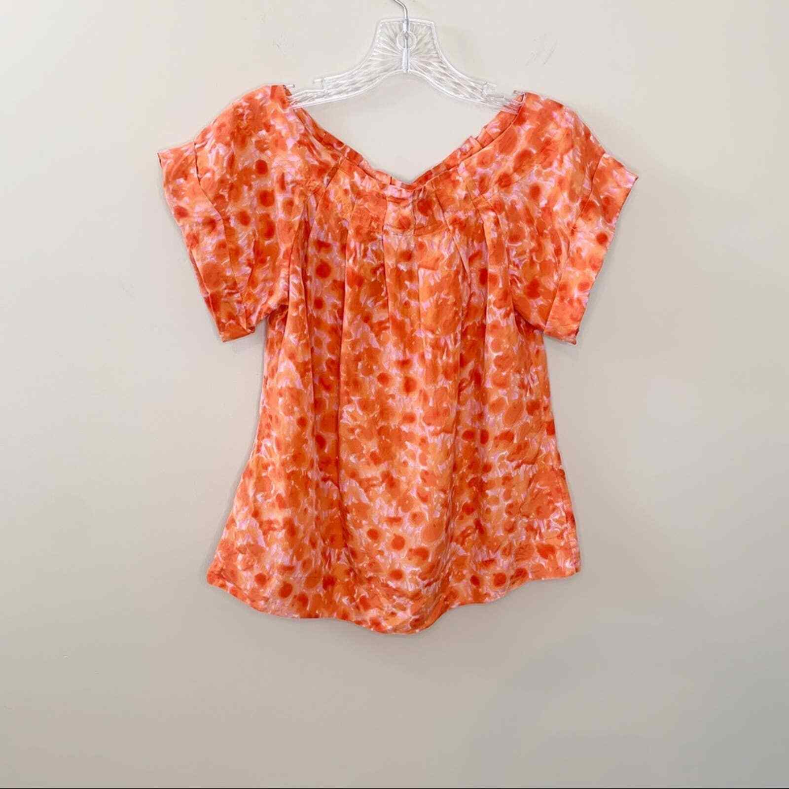 Banana Republic Silk Watercolor Orange Top Size XS