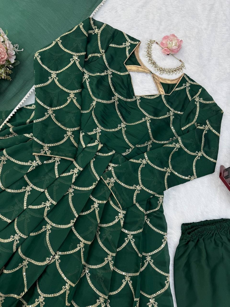 Launching New Green Mal Chanderi Salwar Kameez With Dupatta For Women