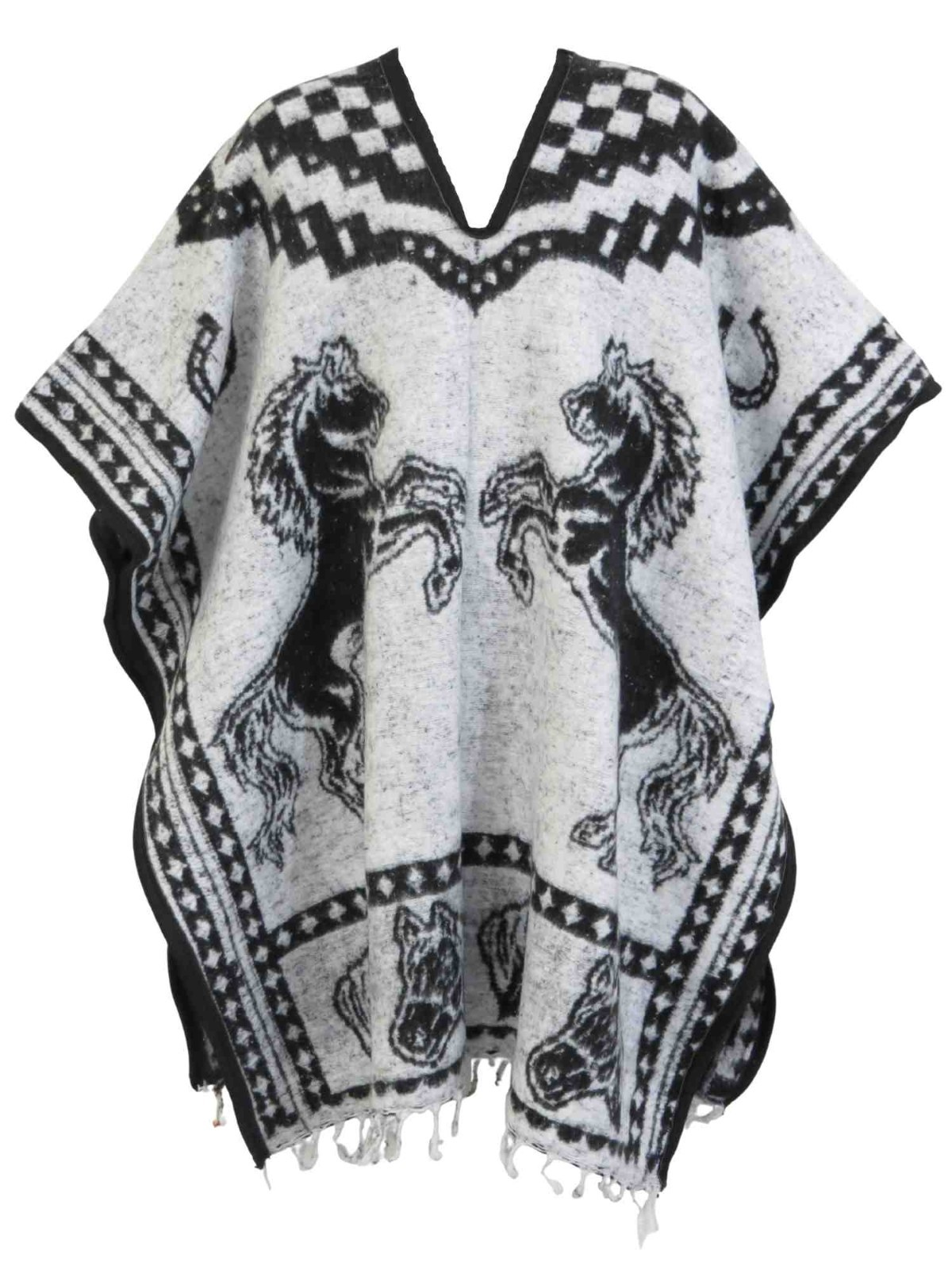 Authentic Mexican Poncho Gaban – Unisex Black Poncho with Horses Design
