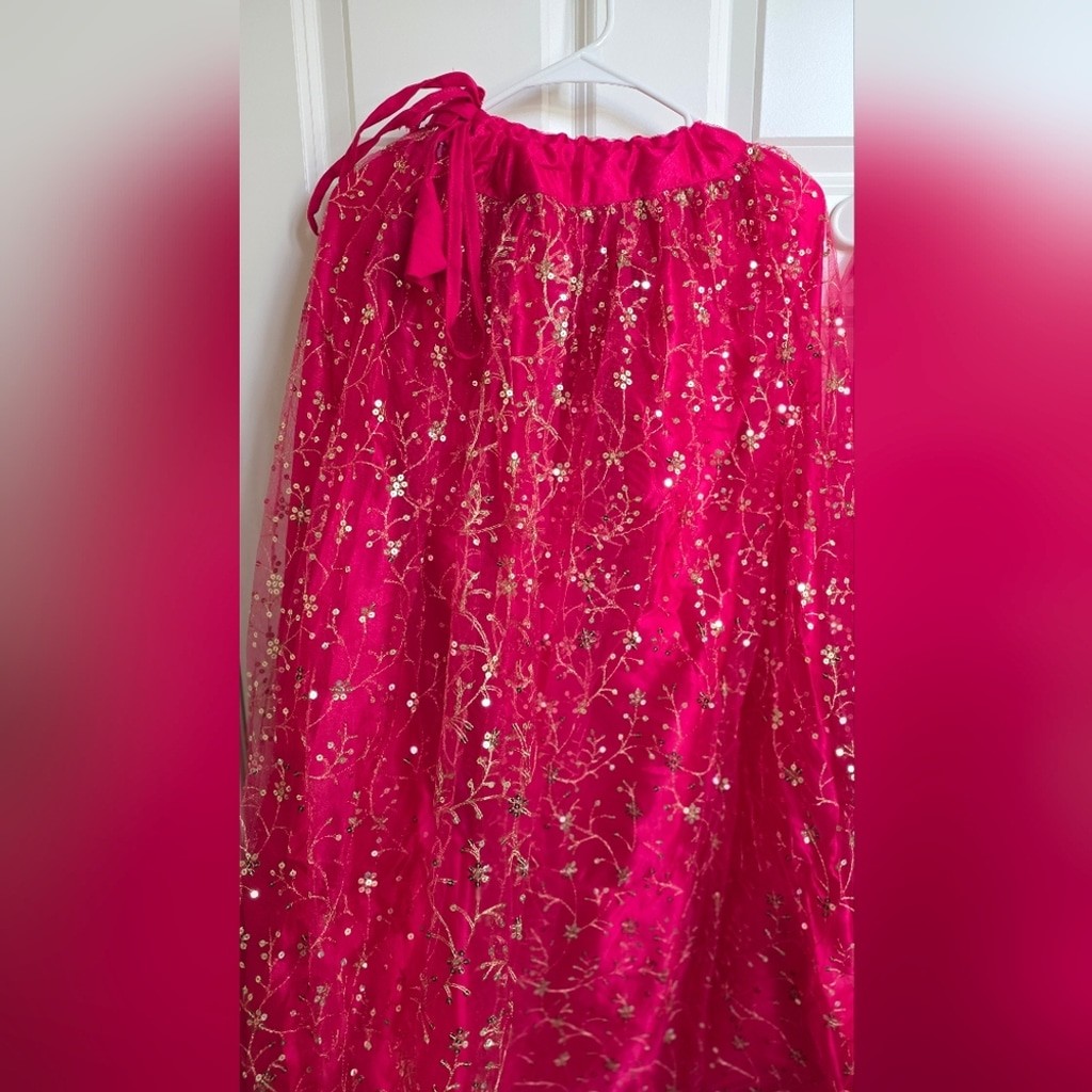 Dark Pink Net Sequins Embroidered Panelled Style Lehenga Choli