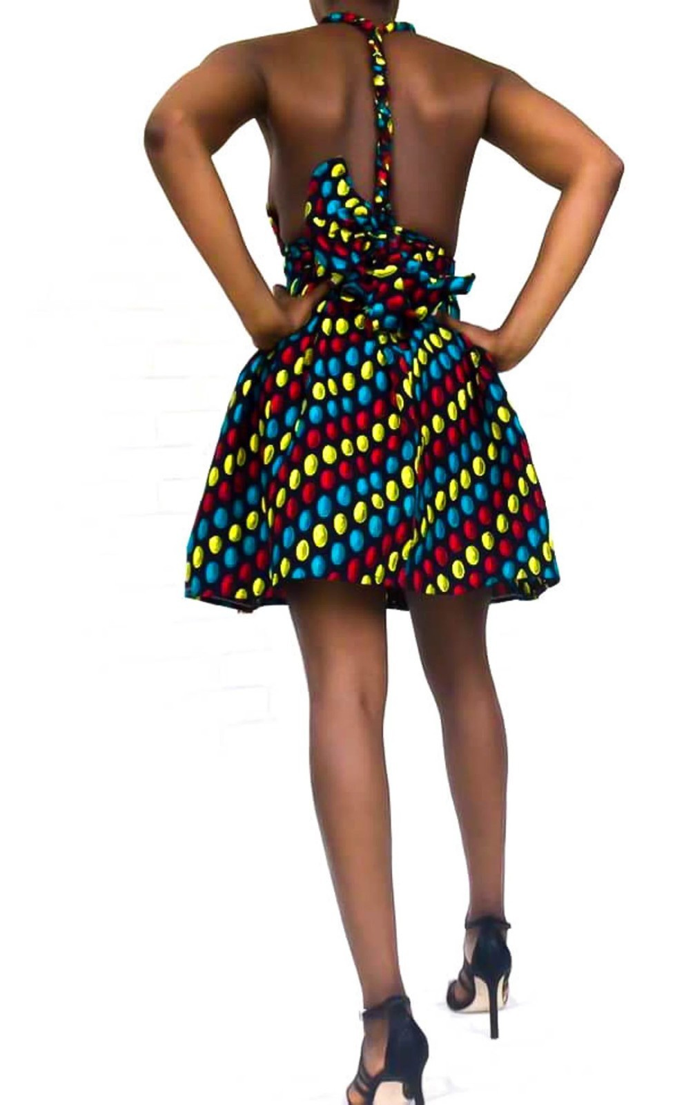 African Print Halter Tie Strap V-Neck High Waist – Backless Women Mini Dress