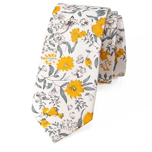 Men’s Skinny Slim Cotton Floral Print Neckties One Size 49-marigold