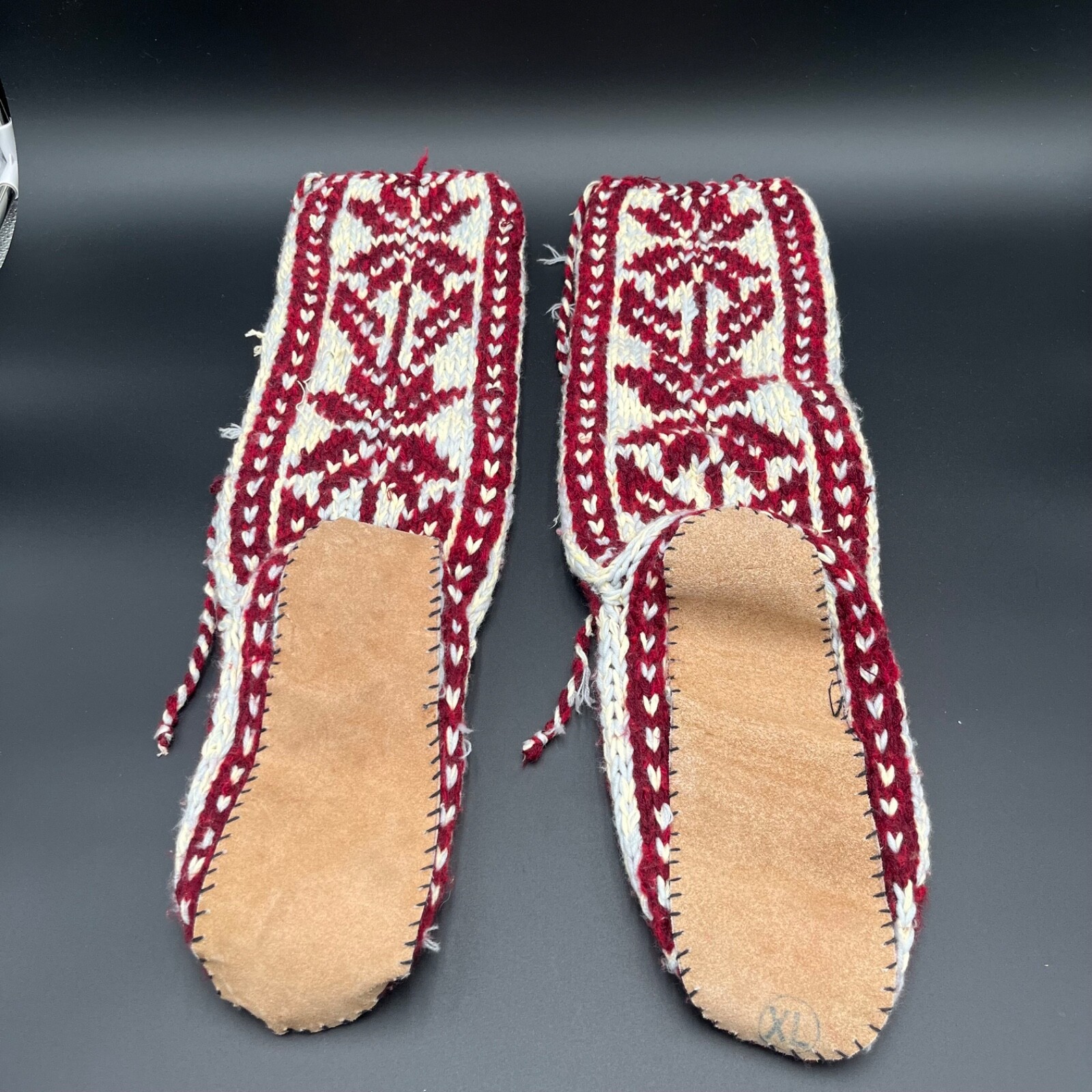 Winter Christmas Red & White Crocheted Christmas Moccasins