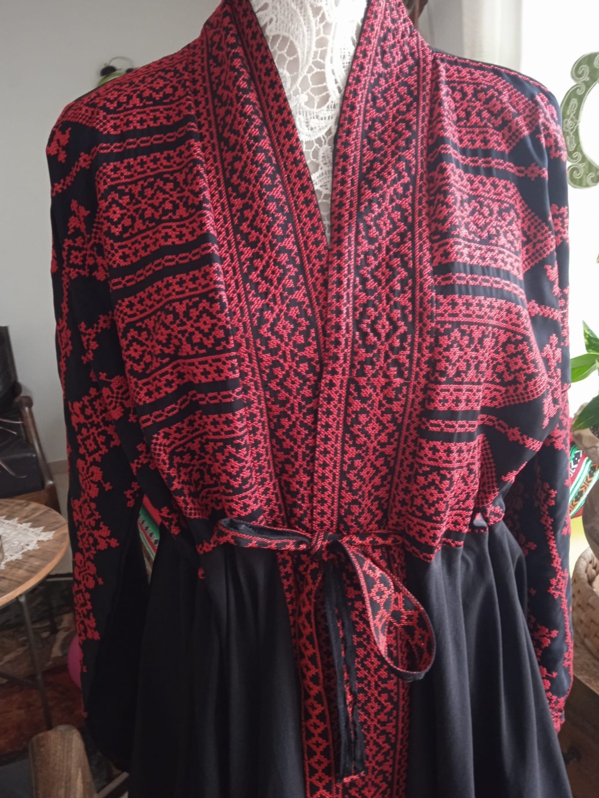 Palestinian Tatreez Embroidery Set – Modern Black & Red Abaya Pant Suit
