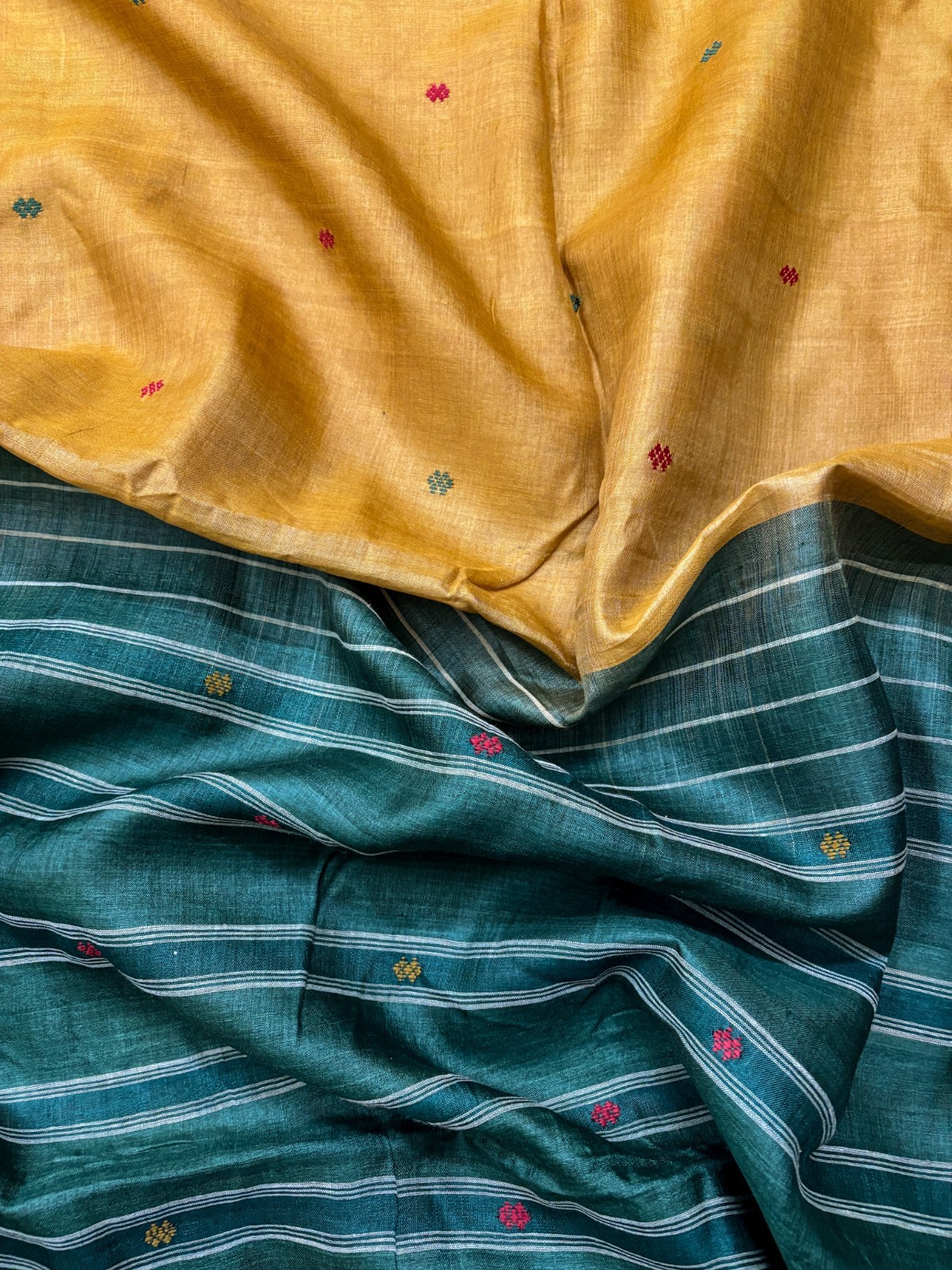 Vintage Tussar Silk Saree, Upcycled Printed Tussah Silk DIY Fabric TS1098