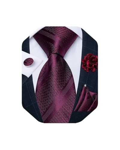 Mens Tie and Lapel Pin Set Silk Plaid Solid Paisley Necktie & 13 Burgundy