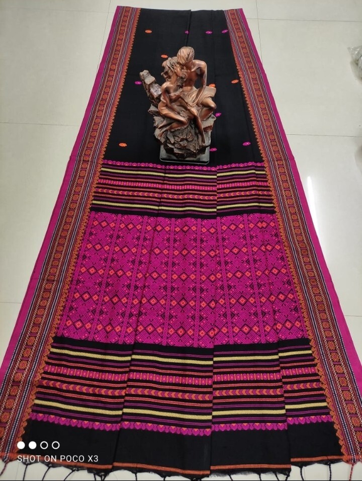 Assam Handwoven Khadi Cotton Saree Pure Mercerized Cotton Saree, Blouse Piece