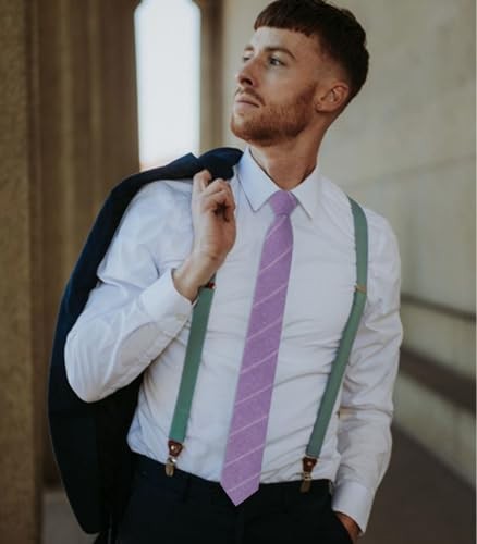 Skinny Ties for Men,Cotton Linen Neck Tie for Daily Purple Striped