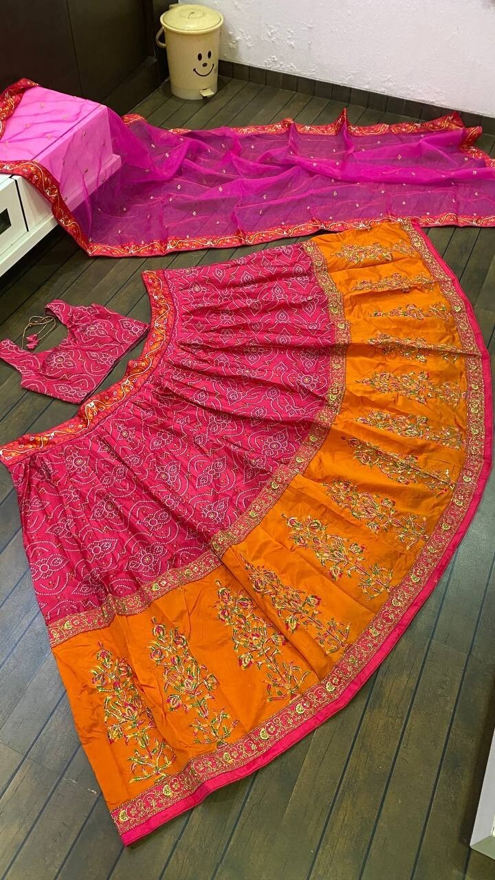 Party Wear Pink Lehenga Choli With Organza Dupatta New Wedding Wear Lehenga
