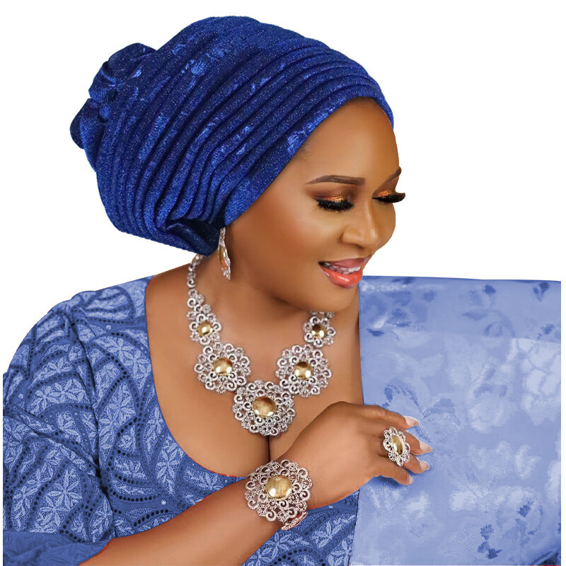 Nigerian African Women Pleated Head Cover Wrap Caps Islamic Bonnet Headwear Arab