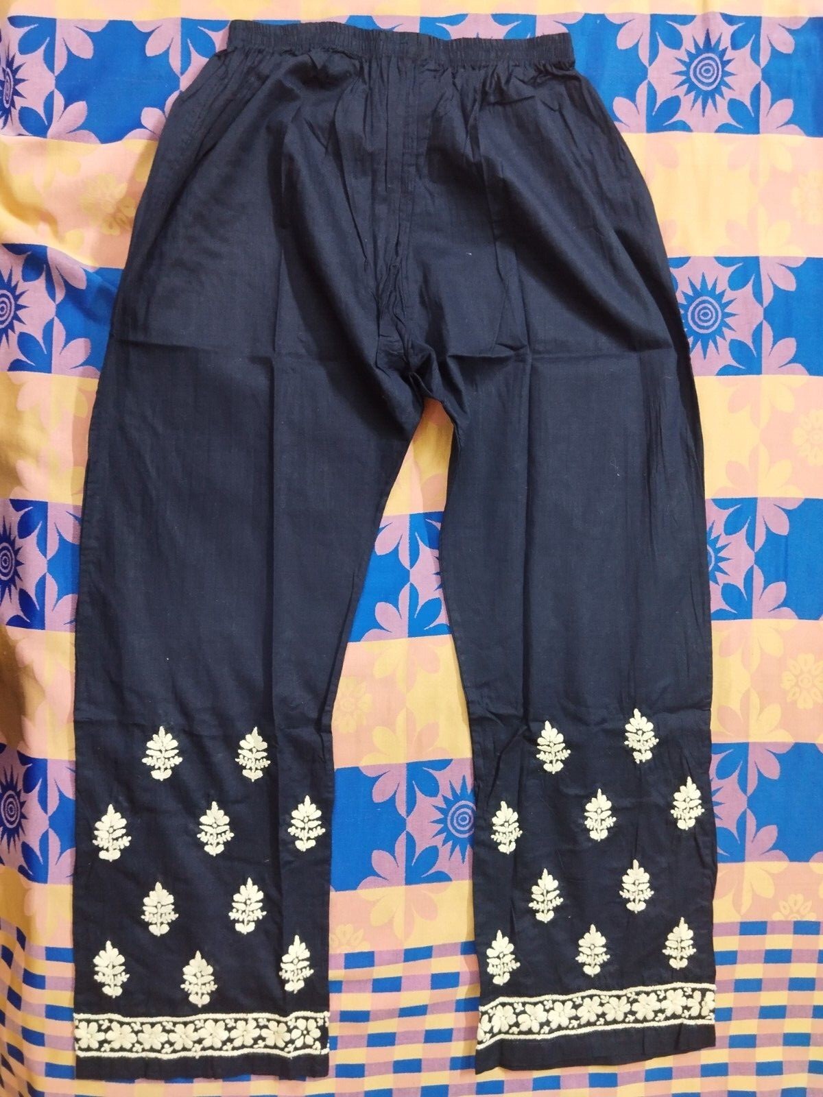 DESIGNER 100% COTTON HANDMADE CHIKAN EMBROIDERY ETHNIC PYJAMAS PANT PAJAMAS