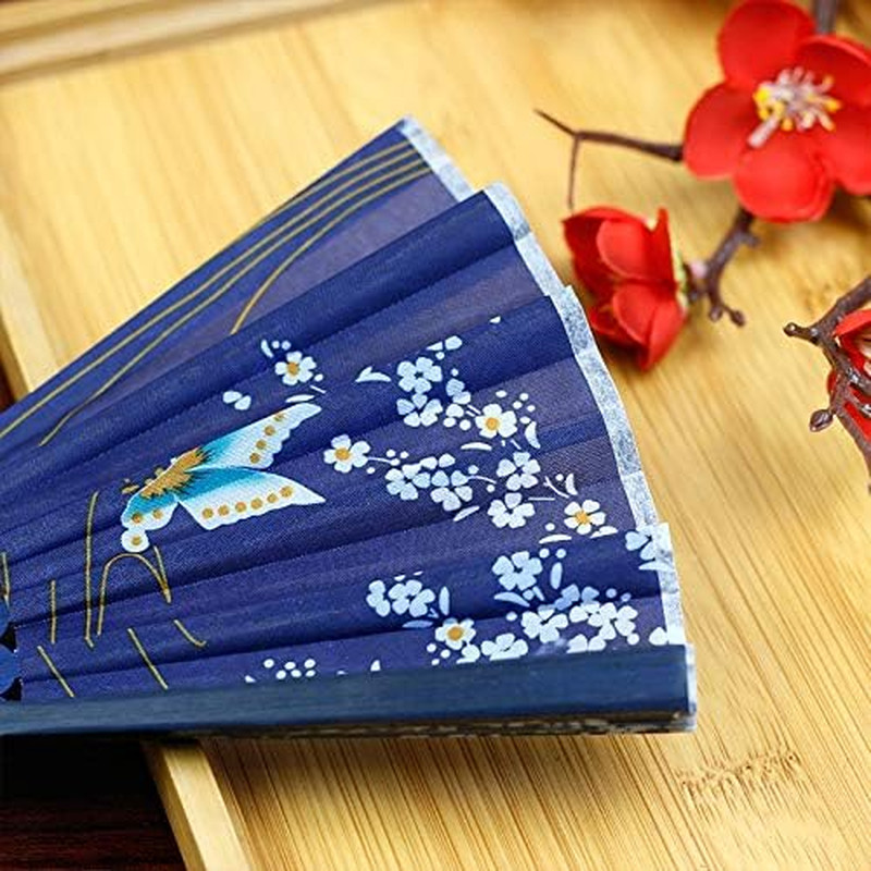 Floral Patterned Hand Fans, Vintage Silk and Japanese Lace Designs with Bamboo F