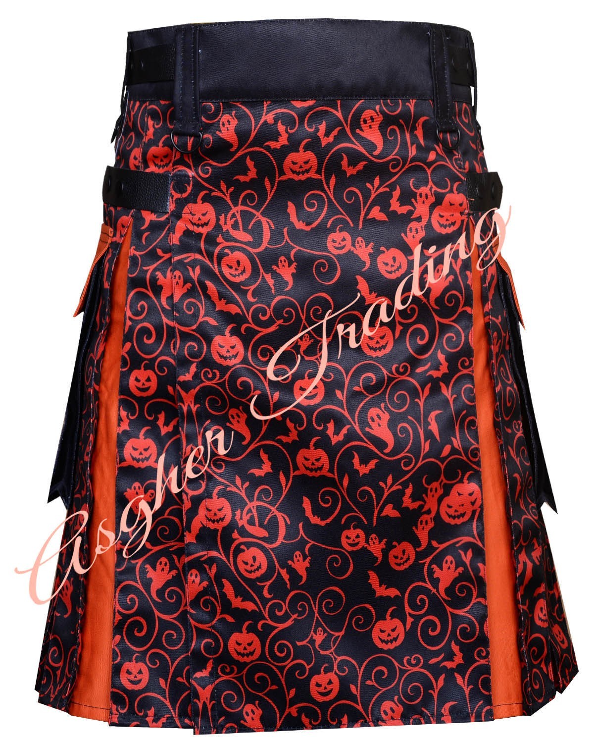 Handmade Halloween Theme Black & Orange Hybrid Utility kilt Men Custom Size Kilt