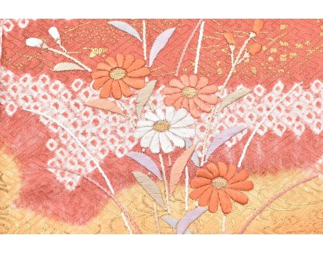 Vintage Japanese Kimono | Houmongi | Orange Silk | Cloud Shibori | pp0114b