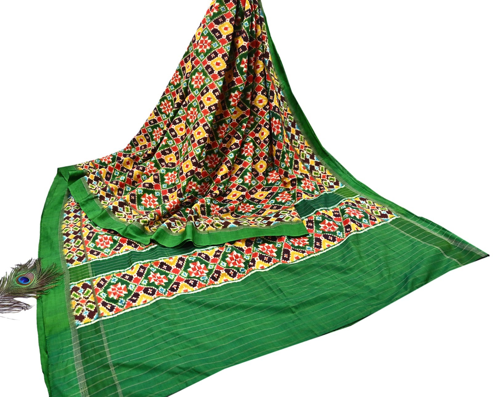 Antique Vintage Green Sari Hand Woven Double Ikat Patan Patola Sarees Pure Silk