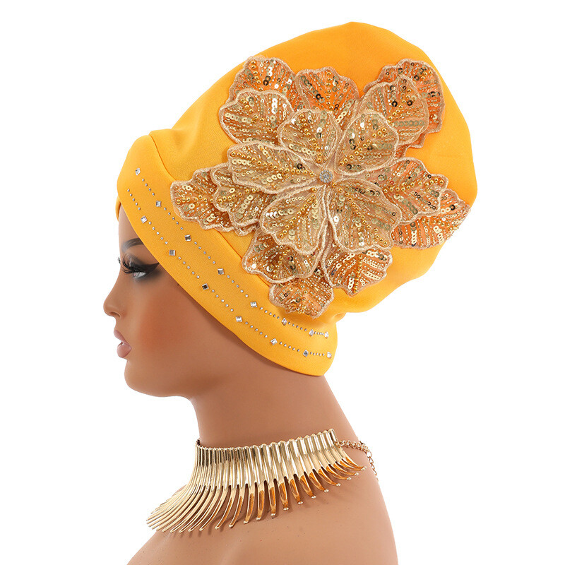 African Women Head Wrap Turban Headtie Nigerian Cap Sequins Headwear Wedding Hat
