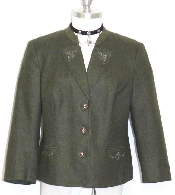 LODEN WOOL Winter Jacket 3 QUARTER SLEEVES German Women Dirndl Blazer B41″ 10 M