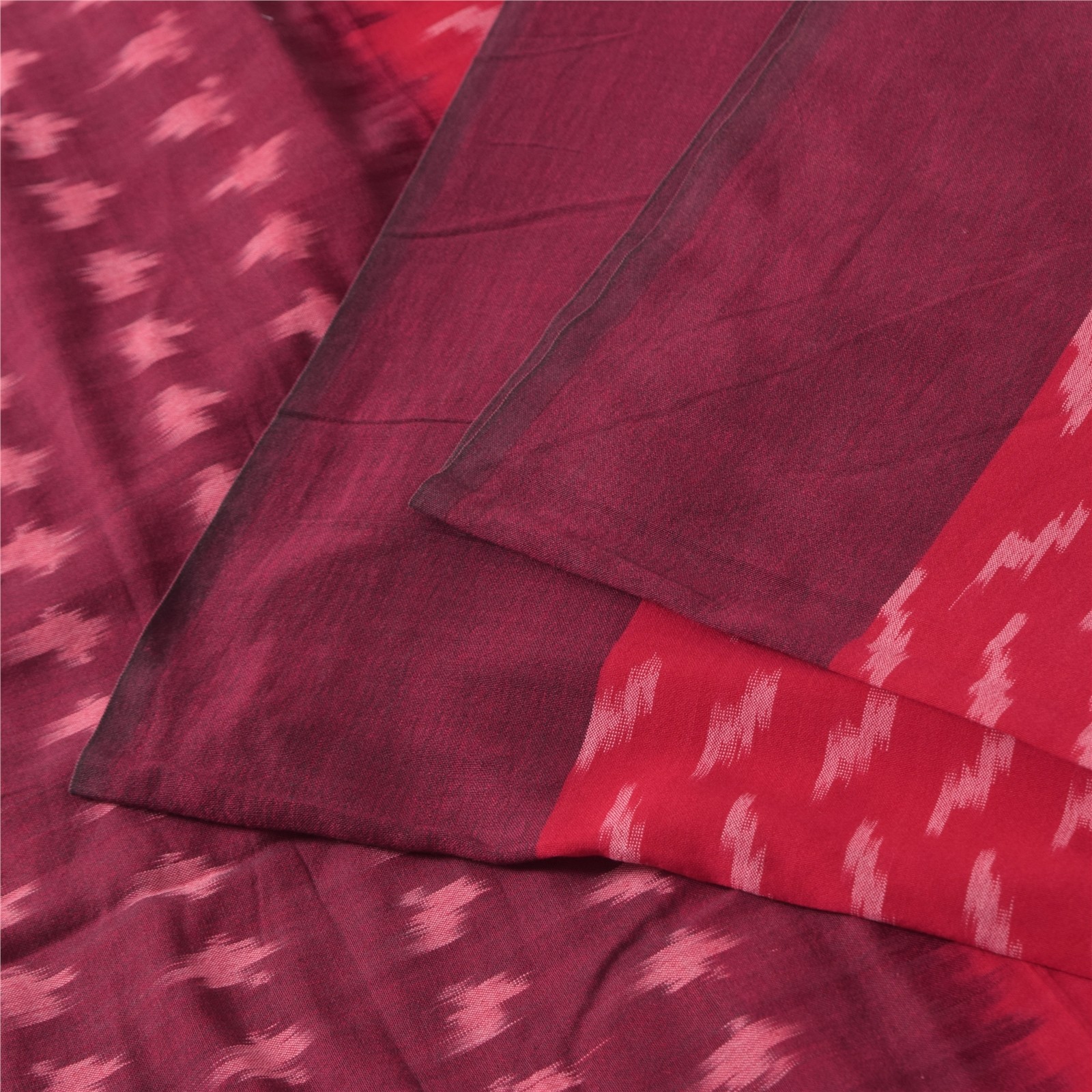 Sanskriti Vintage Sarees Red Ikat Handwoven Sambhalpuri Pure Cotton Sari Fabric