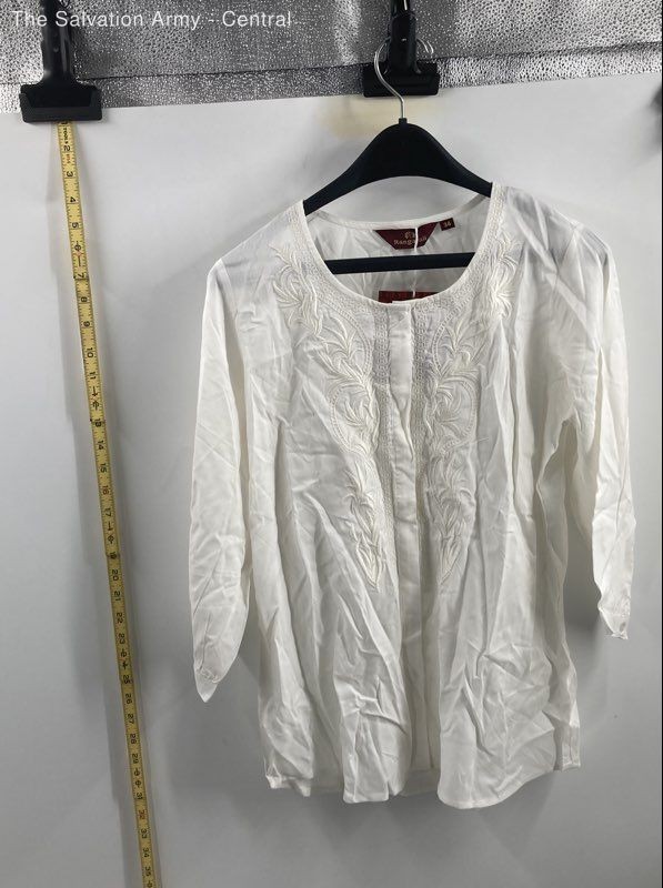 Rangavali Women’s White Embroidered Cotton Tunic Shirt Kurti Sz 34 NWT