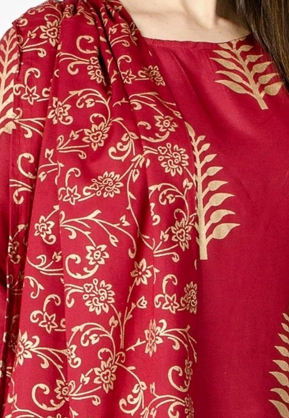 Kurti Palazzo Pant with Dupatta Suit Set for Women Red, Sz L (42)