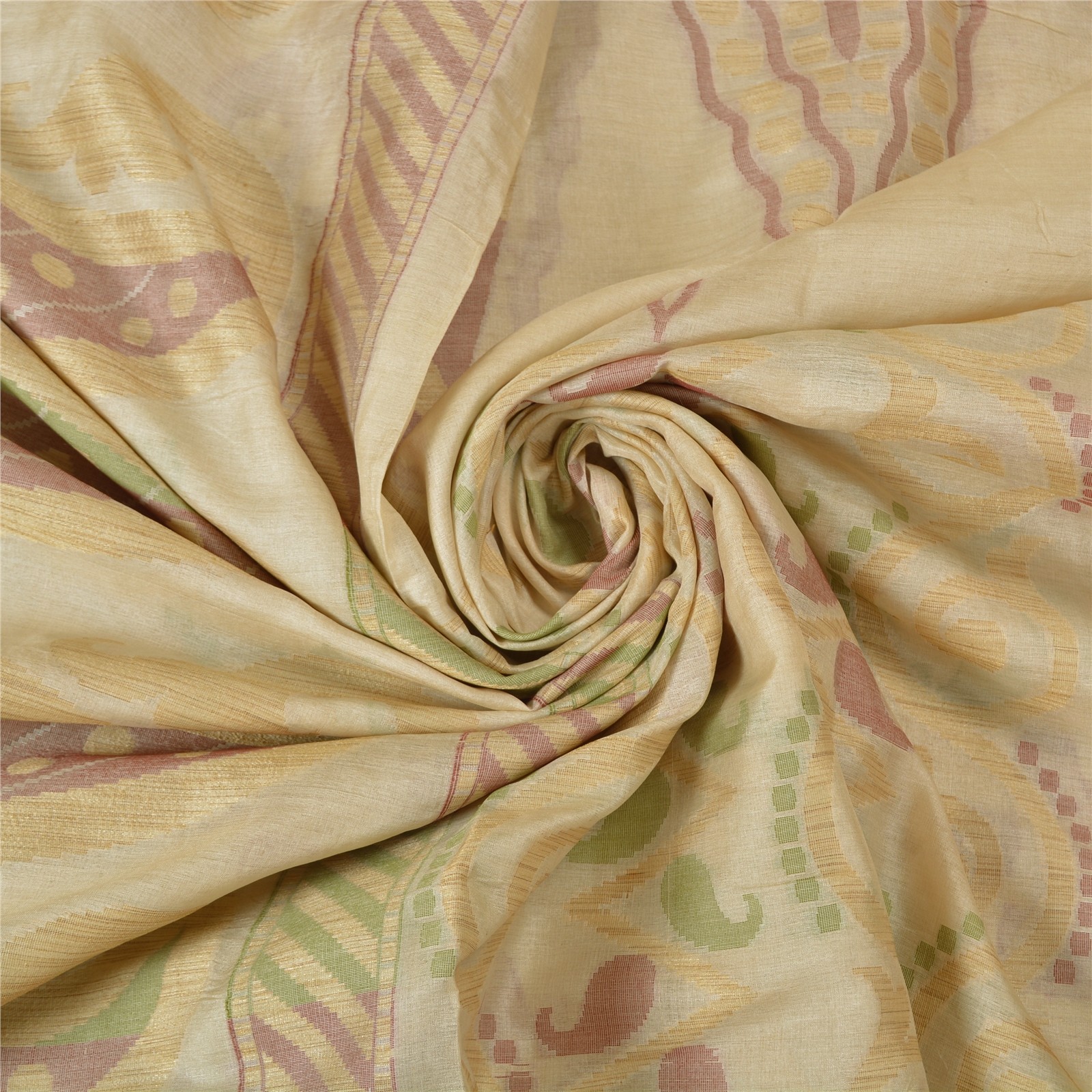 Sanskriti Vintage Ivory Indian Sarees Blend Silk Woven Sari Craft 5 Yard Fabric