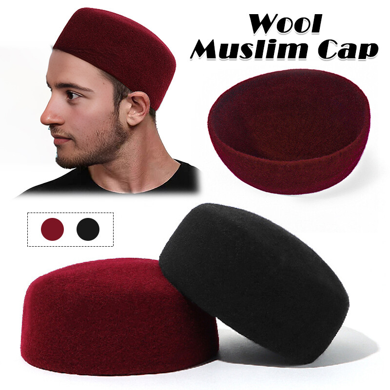 Muslim Caps for Prayer Hat Solid Color Wool Arab Caps Clothing Accessories Men