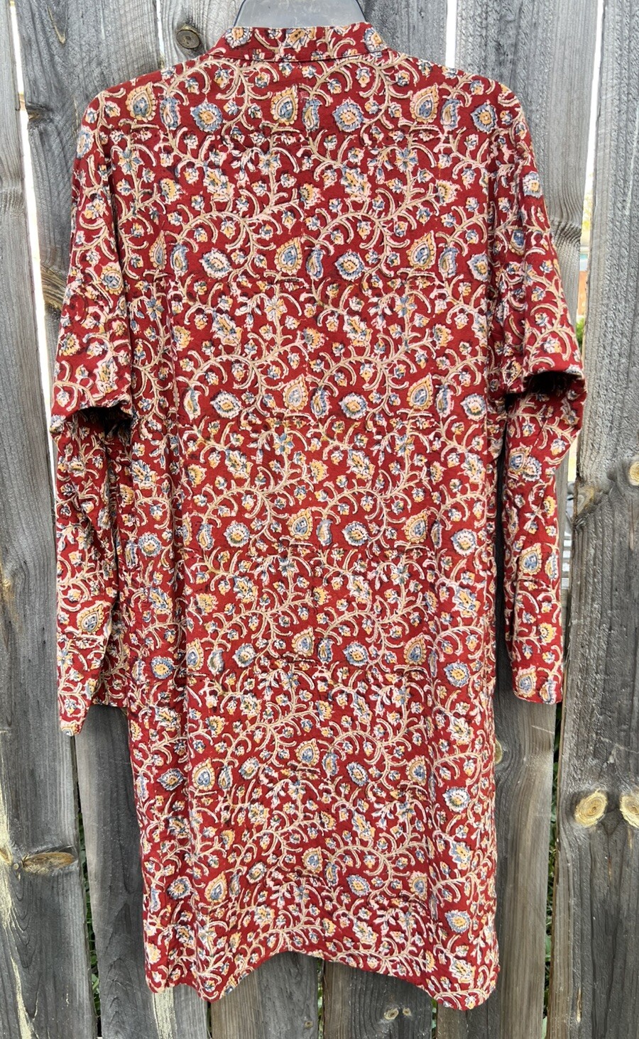 Rasi 100% Cotton Block Printed Red Stylized Floral Kurti Size 40 Unisex Pockets