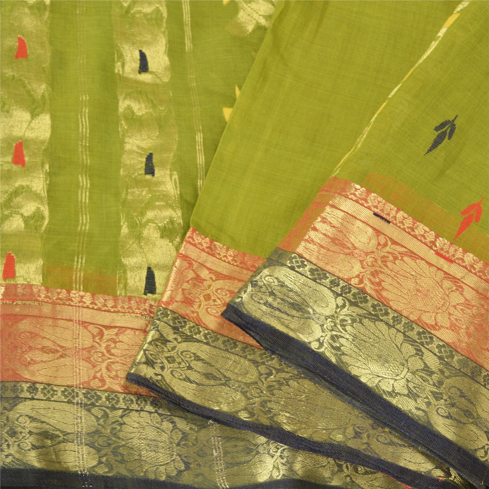 Sanskriti Vintage Green Sarees Pure Cotton Zariwoven Brocadebanarasi Sari Fabric