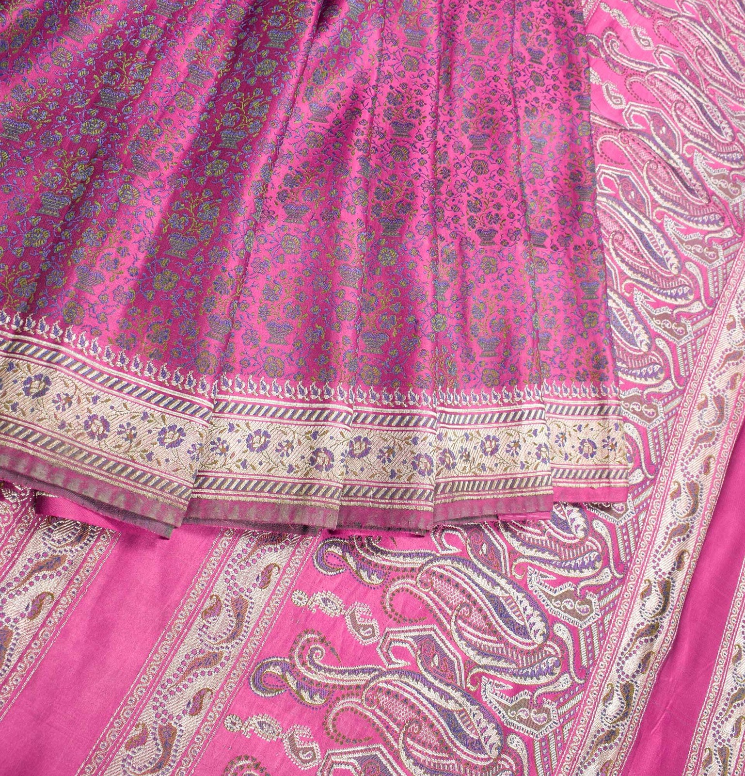 Sushila Vintage Banarasi Brocade Magenta Saree Pure Satin Silk HEAVY Sari Fabric